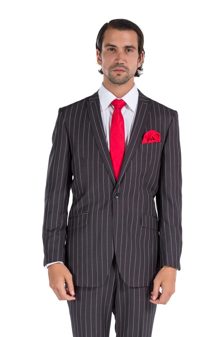 Porto Filo 2-piece Gray/White Pinstriped Men’s Slim Fit Suit ...