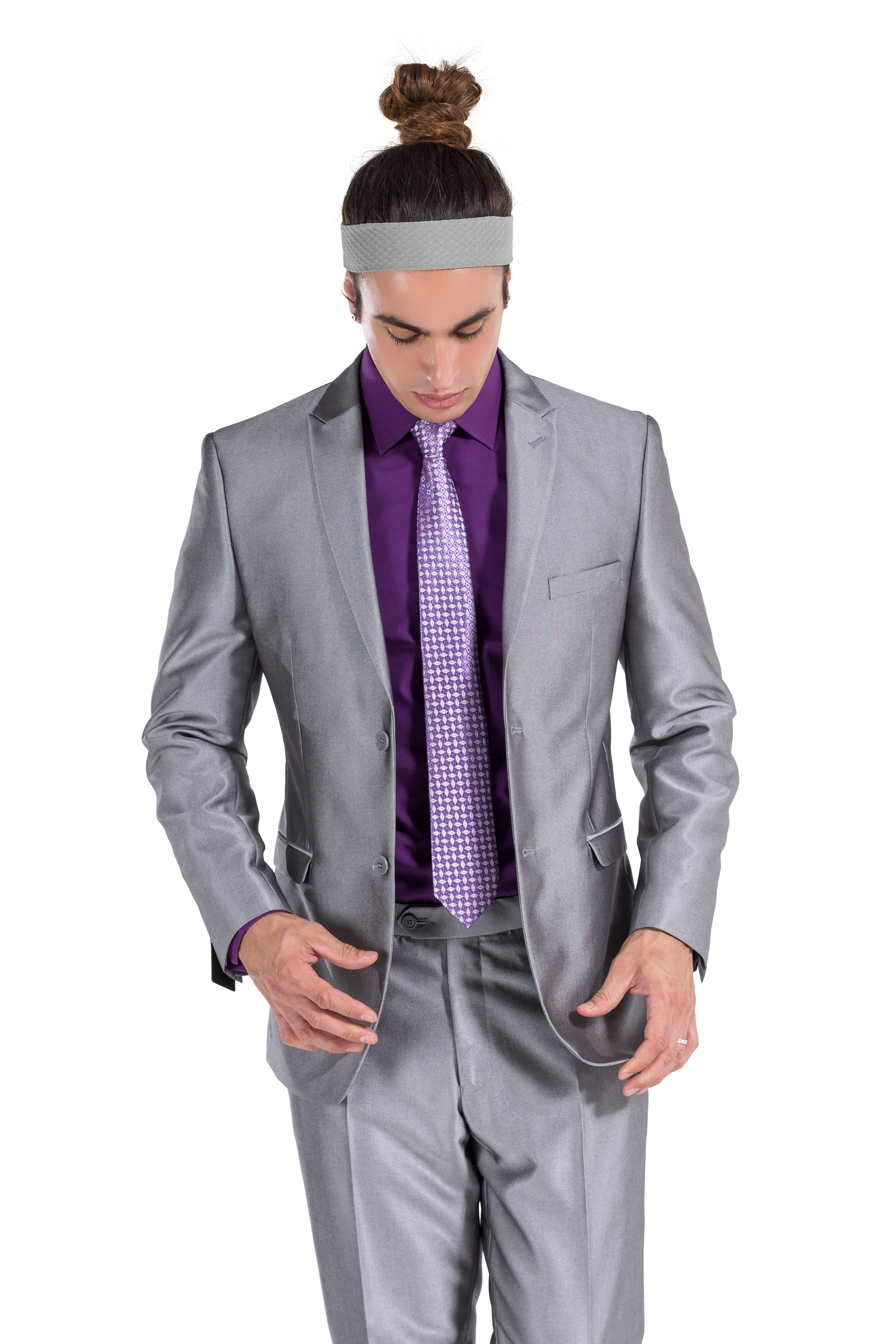 Tuatara Gray Checks-Plaid Premium Terry Rayon Double-Breasted-Suit for Men.