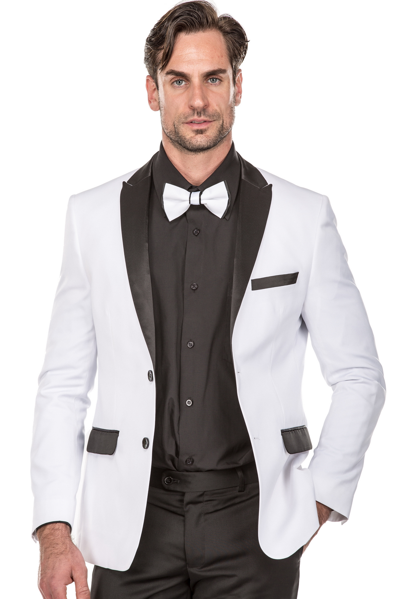 White And Black Lapel Tuxedo Suit Jacket  Pants Blazer Dinn