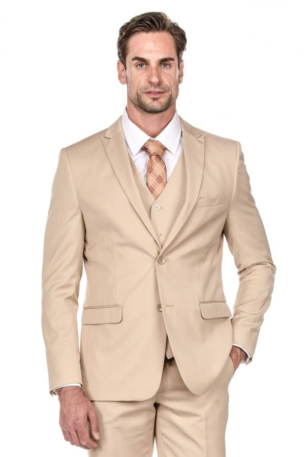 Porto Filo 3-piece Men’s Slim Fit Suit in Khaki – Portofilo Suits