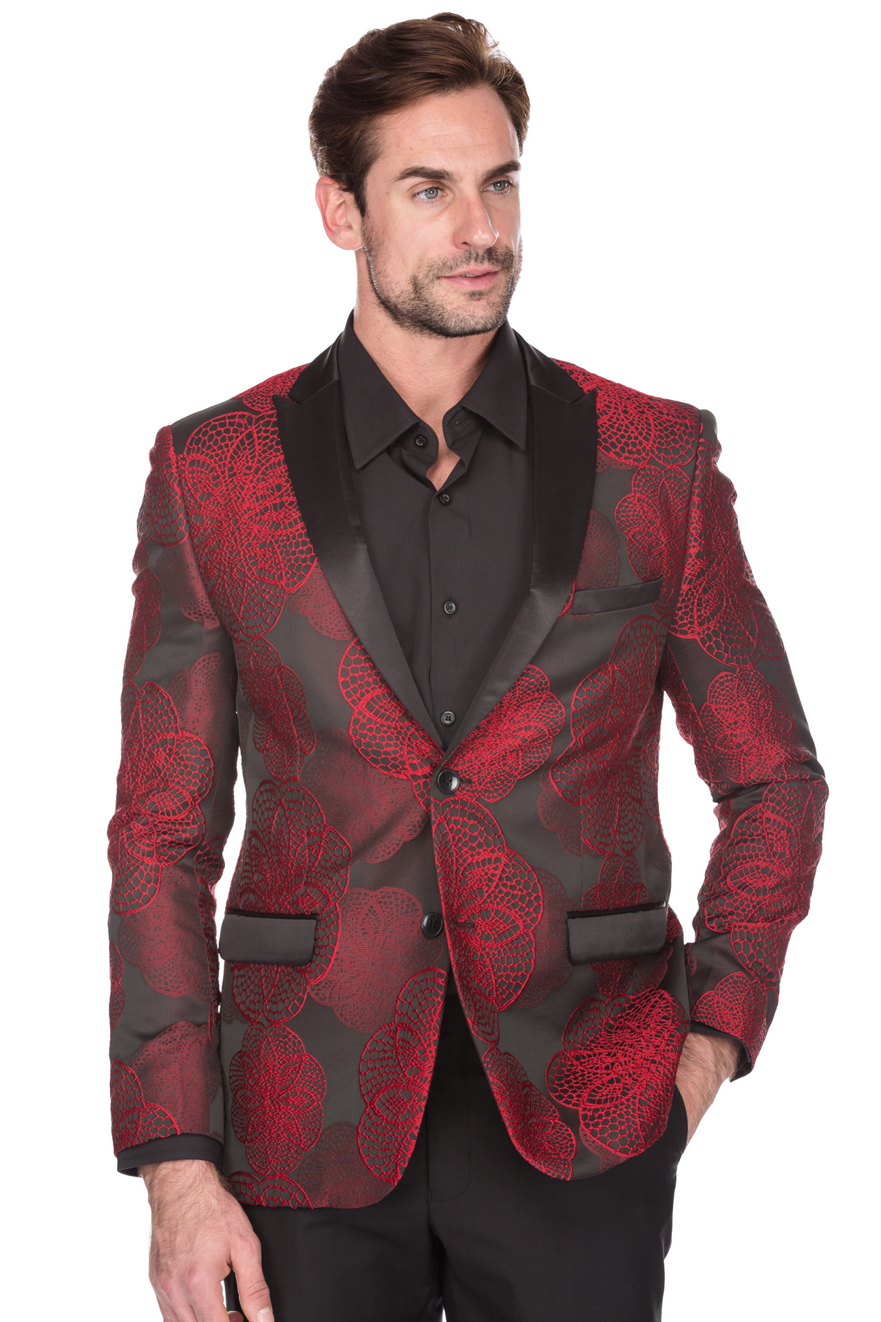 Porto Filo Men’s Red Flower/Black Blazer – Portofilo Suit