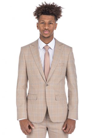 Porto Filo 2-piece Beige Checkered Men’s Slim Fit Suit – Portofilo Suits