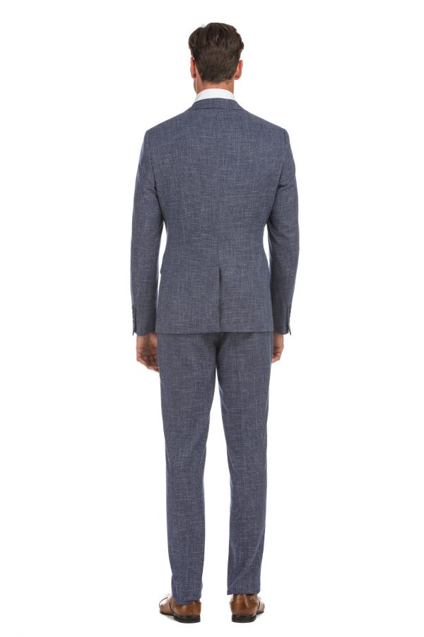Porto Filo 3-piece Two Button Blue Woven Men’s Slim Fit Suit (jacket ...