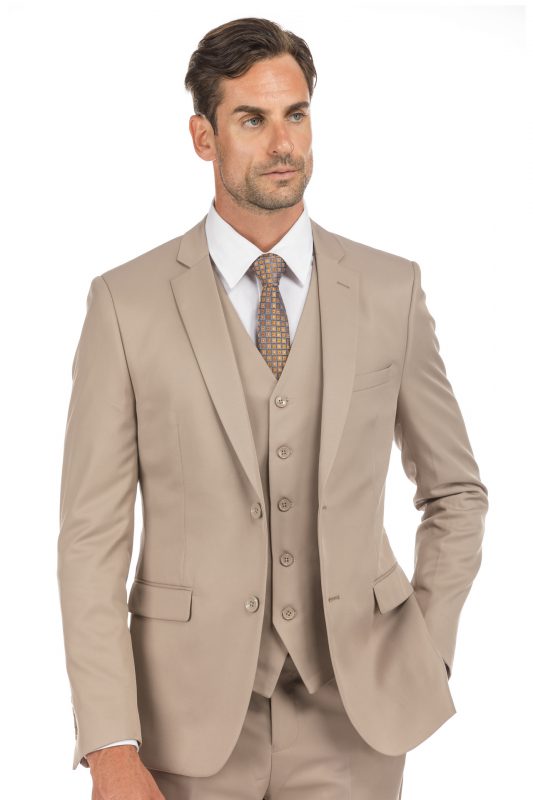 Porto Filo 3-piece Two Button Camel Beige Men’s Slim Fit Suit (jacket ...
